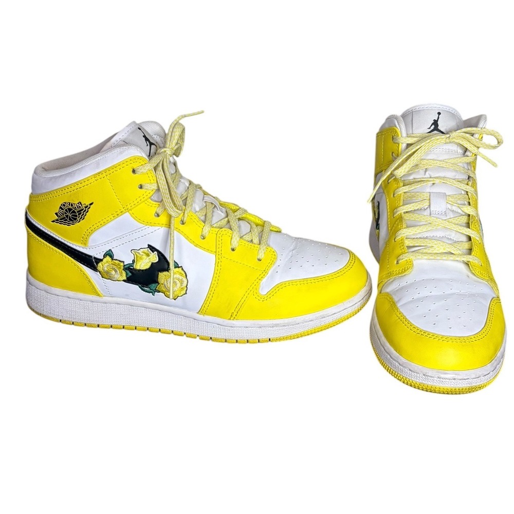 Jordan Yellow Air Jordan Mid Floral Embroidery Women's Size 8.5 / 7Y